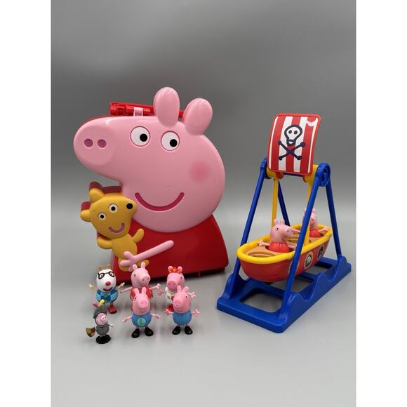 PEPPA PIG Carry Along Friends Case W/ Figures 7 And Fairground Boat Swing Lot - Picture 1 of 16